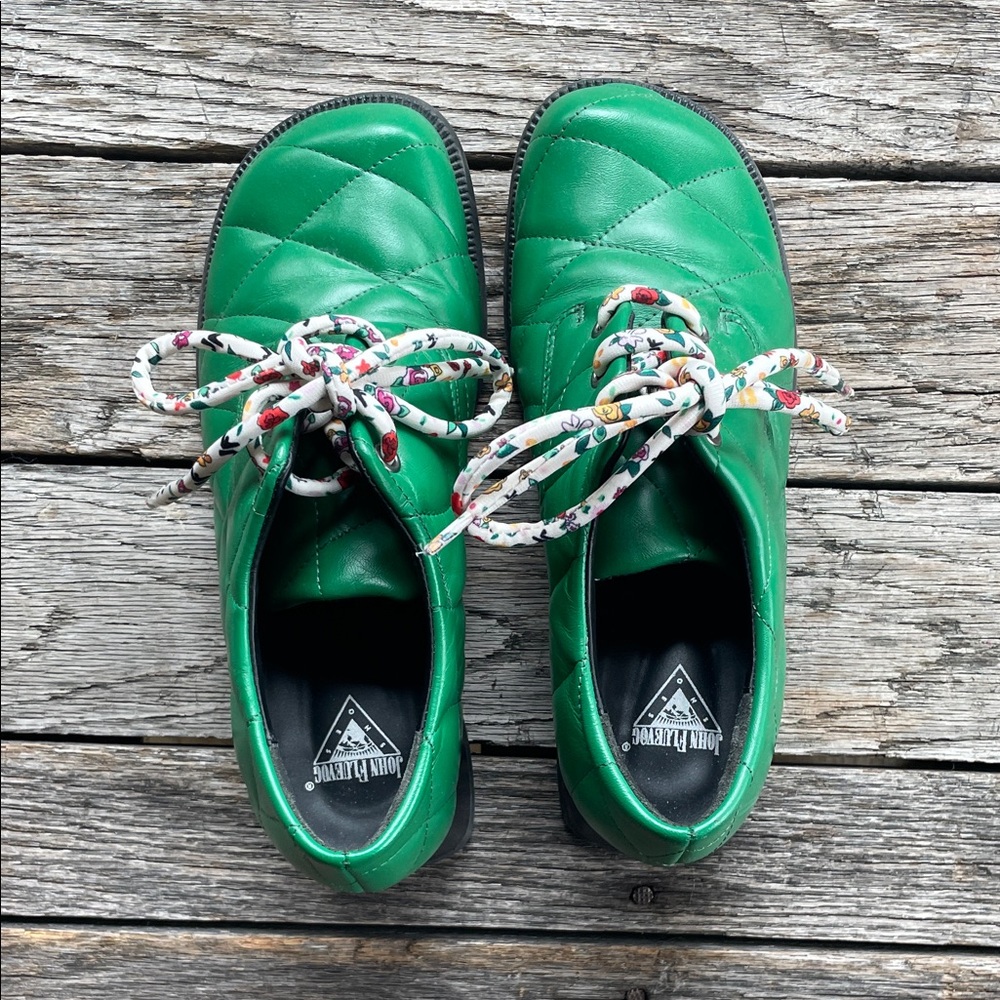 John Fluevog Bright Green Quilted Lace-Up Sneakers